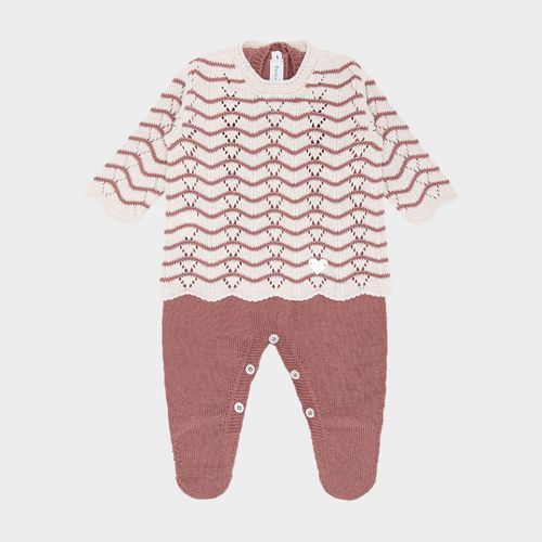 Conjunto de Bebê Feminino com Jardineira e Casaco com Ondas em Crochê - CHOCOLATE