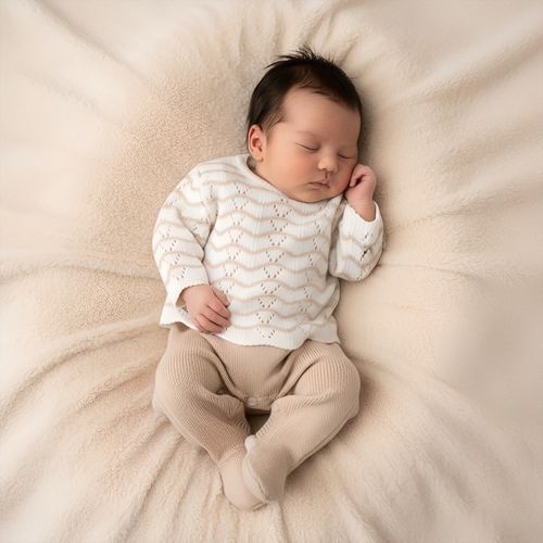 Conjunto de Bebê Feminino com Jardineira e Casaco com Ondas em Crochê - SISAL