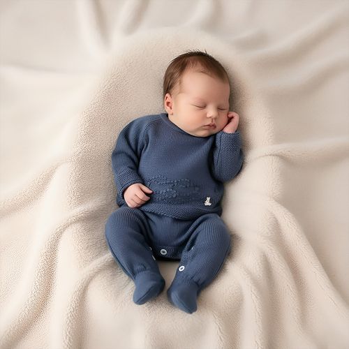 Conjunto Manta Bebê Feminino Macacão com Blusa Falsa Losan Pipo - INDIGO BLUE