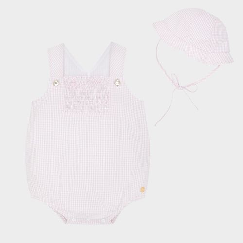Romper de Bebê Feminino Xadrez Annaruga com Chapéu - ROSA BEBE