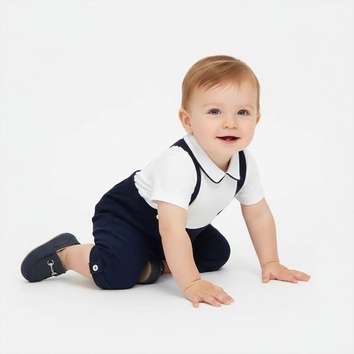 Romper de Bebê Masculino Suedine Algodão Egípcio com Jardineira - AZUL MARINHO