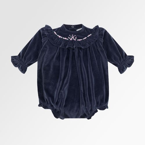Romper de Bebê Feminino Plush com Babados - AZUL MARINHO