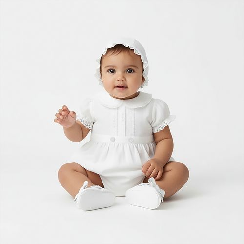 Romper de Bebê Feminino Puro Linho com Pregas - BRANCO