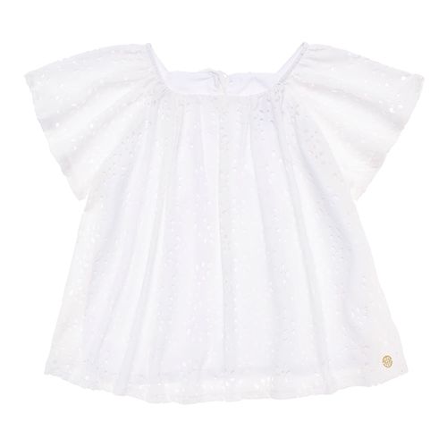 Bata Infantil Feminina Manga Curta Crepe Laise - BRANCO