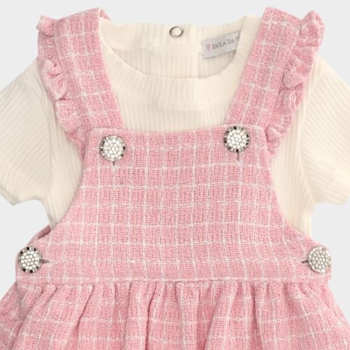 Conjunto Bebê feminino Salopete Tweed com Camiseta - ROSA