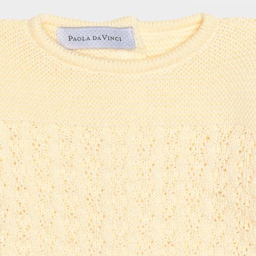 Saída de Maternidade Feminina Conjunto Tricot Jardineira e Casaco - AMARELO PÓ