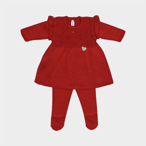 Saída de Maternidade Feminina Conjunto Manta e Vestido Pala Furinhos Tricot - BRICK