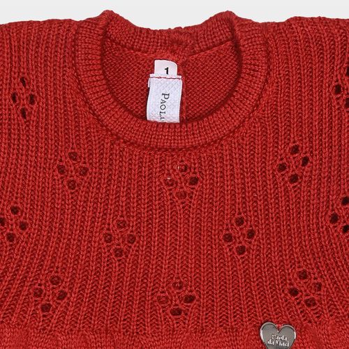 Saída de Maternidade Feminina Conjunto Manta e Vestido Pala Furinhos Tricot - BRICK