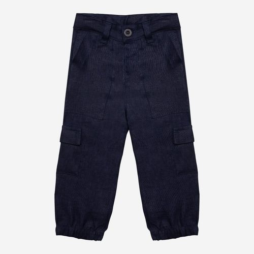 Calça Bebê Masculina Puro Linho com Bolso Cargo - AZUL MARINHO
