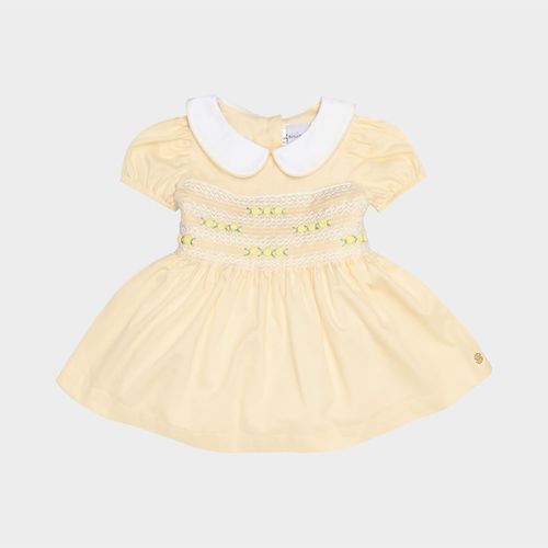 Vestido Bebê Feminino com Smock Bordado - AMARELO