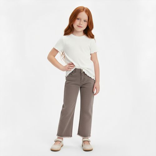 Camiseta Infantil Feminina Moni Canelada com Frufru - OFF WHITE