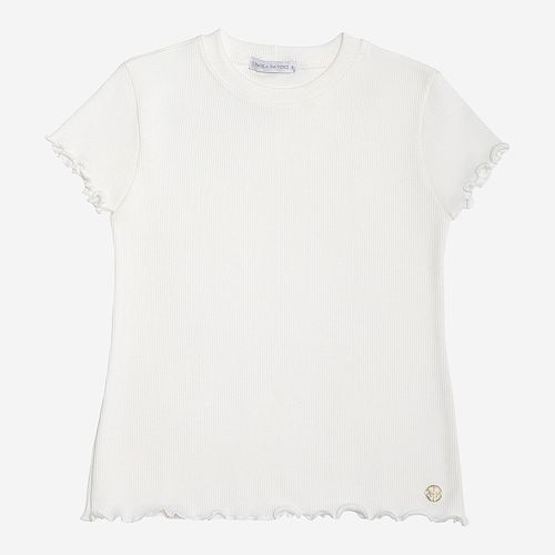 Camiseta Infantil Feminina Moni Canelada com Frufru - OFF WHITE