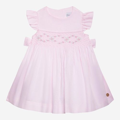 Vestido de Bebê Feminino em Fustão Fio 60 com Ponto Smock - ROSA