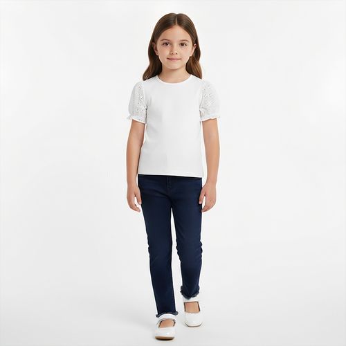 Camiseta Infantil Feminina Cotton Manga Bufante - BRANCO