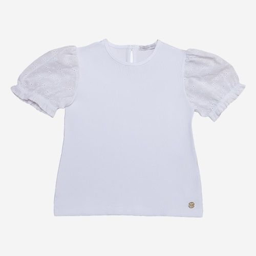 Camiseta Infantil Feminina Cotton Manga Bufante - BRANCO