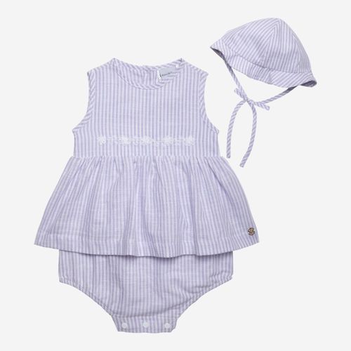 Romper Bebê Feminino Listrado com Babado - LILAS