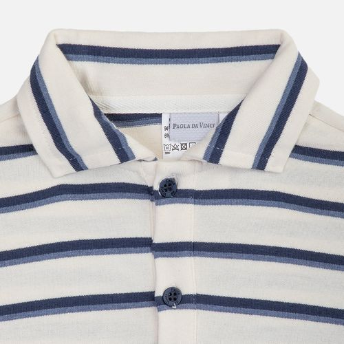 Camiseta Polo Infantil Masculina Listrada - AZUL MARINHO