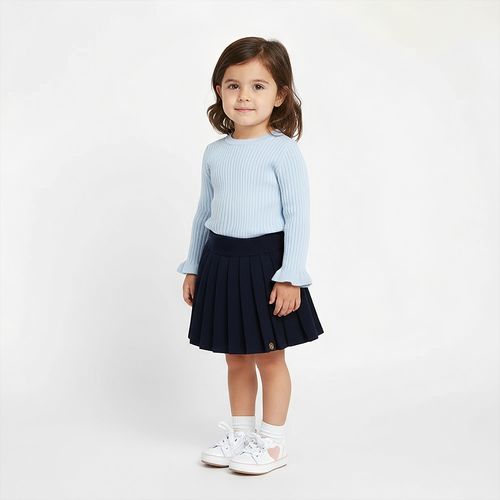 Blusa Bebê Feminina Canelada Manga Longa com Babados - AZUL BEBE