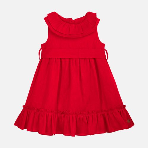 Vestido Bebê Feminino Puro Linho Midi com Babado - VERMELHO