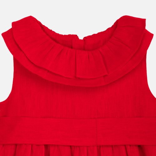 Vestido Bebê Feminino Puro Linho Midi com Babado - VERMELHO