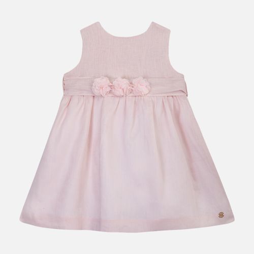 Vestido Bebê Feminino Puro Linho Regata com Flores - ROSA
