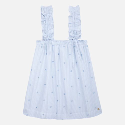 Vestido Infantil Feminino AnaRuga Listrado Bordado Coração - AZUL BEBE
