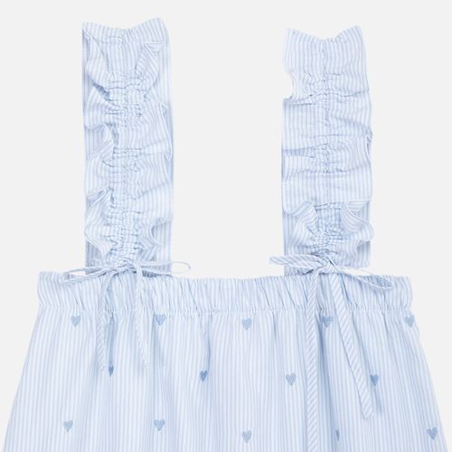 Vestido Infantil Feminino AnaRuga Listrado Bordado Coração - AZUL BEBE