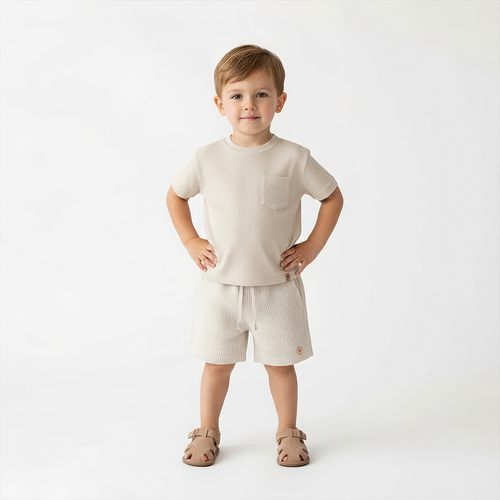 Bermuda Bebê Masculina Puro Linho Listrada - KAKI