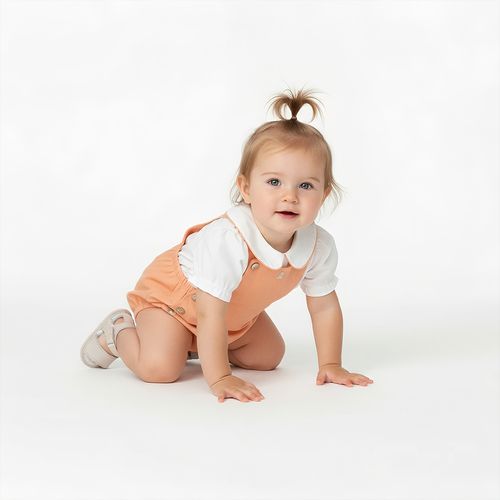 Conjunto Bebê Feminina Puro Linho com Jardineira - PEACH FUZZ