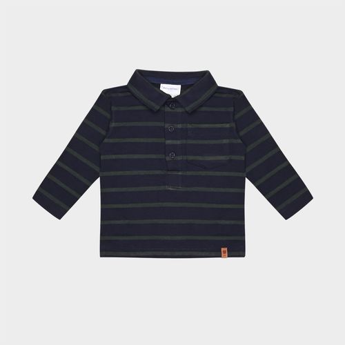 Camiseta  Bebê Masculina Manga Longa Polo Listrada - AZUL MARINHO