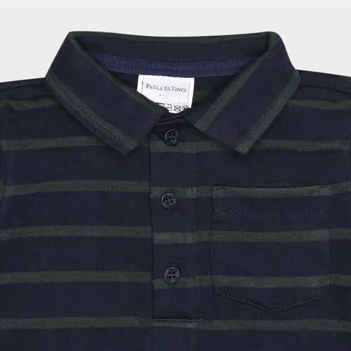 Camiseta  Bebê Masculina Manga Longa Polo Listrada - AZUL MARINHO