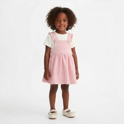 Conjunto Bebê feminino Salopete Tweed com Camiseta - ROSA