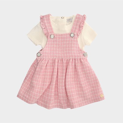 Conjunto Bebê feminino Salopete Tweed com Camiseta - ROSA
