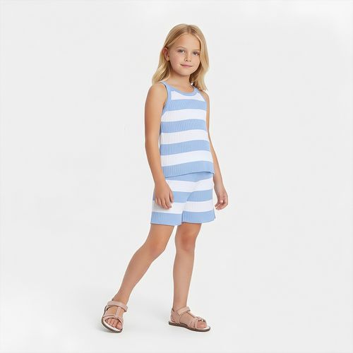 Conjunto Infantil Feminino Listrado Tricot - AZUL CLARO