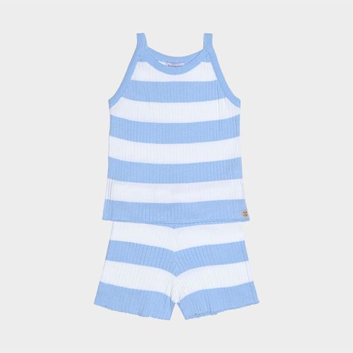 Conjunto Infantil Feminino Listrado Tricot - AZUL CLARO