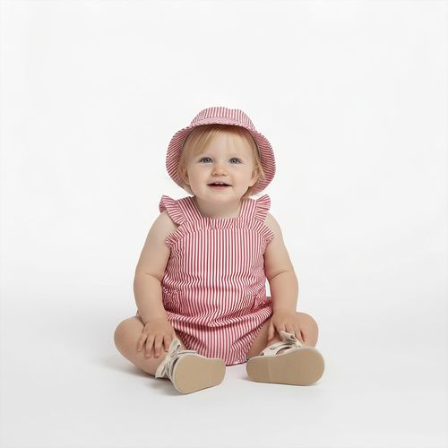 Romper Bebê Feminino Listrado com Laço - VERMELHO