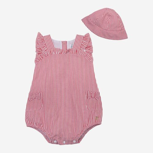 Romper Bebê Feminino Listrado com Laço - VERMELHO