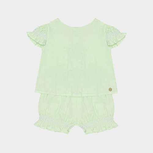 Conjunto Bebê Feminino Puro Linho com Ponto Smock - VERDE