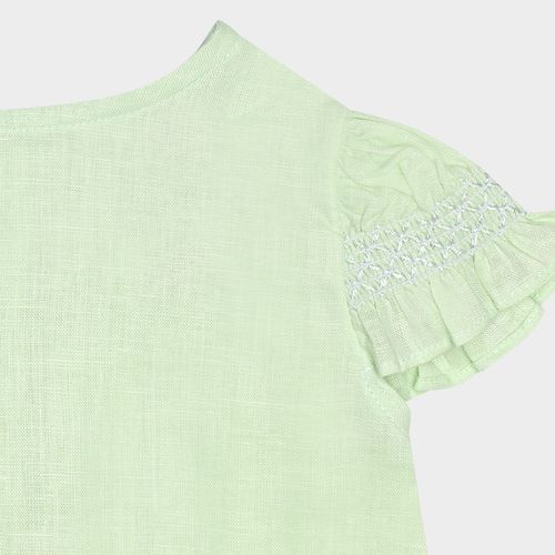 Conjunto Bebê Feminino Puro Linho com Ponto Smock - VERDE