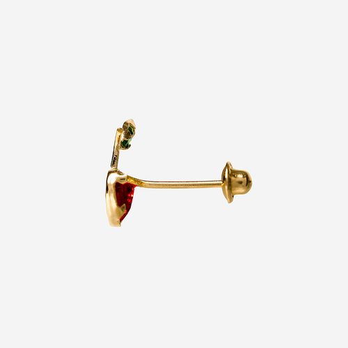 Brinco Infantil Feminino Cereja com Pedrinha 4mm em Ouro 18k - UNICO