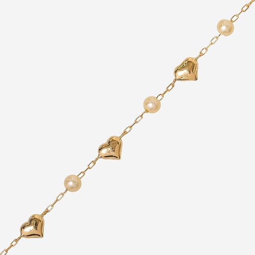Pulseira Bebê Feminino Coração e Pérola 3mm em Ouro 18k - UNICO