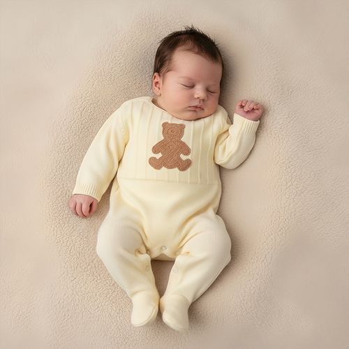 Saída de Maternidade Feminina Macacão Tricot Urso Bimbi - AMARELO PÓ