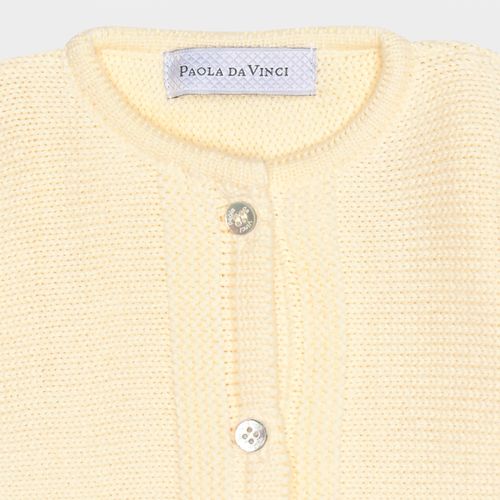 Saída Maternidade Feminina Tricot Trança Bordado com Manta, Jardineira e Casaco - AMARELO PÓ