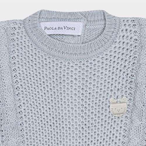 Saída de Maternidade Feminina Tricot com Manta e Macacão Ponto Arroz Trança - AZUL CLARO