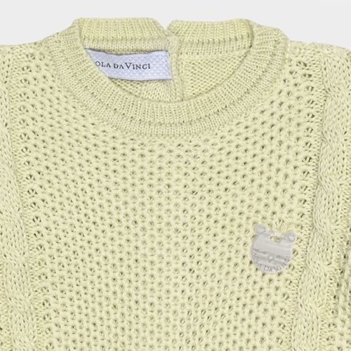 Saída de Maternidade Feminina Tricot com Manta e Macacão Ponto Arroz Trança - ALOE WASH
