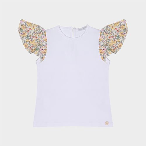 Camiseta Infantil Feminina Algodão Egípcio Manga Estampada - BRANCO