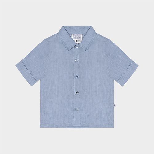 Camisa Bebê Masculina Puro Linho Manga Dobrada - AZUL