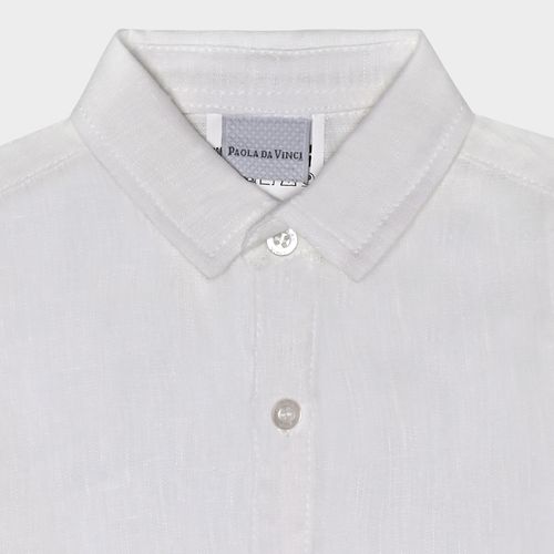 Camisa de Bebê Masculina Manga Longa Puro Linho - BRANCO