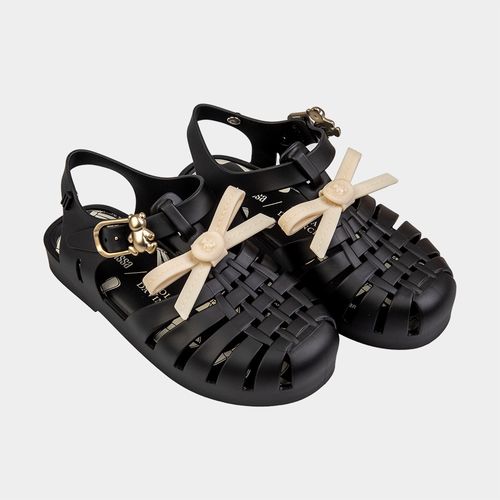 Sandália Infantil Feminina Mini Melissa com Laço - PRETO/BEGE