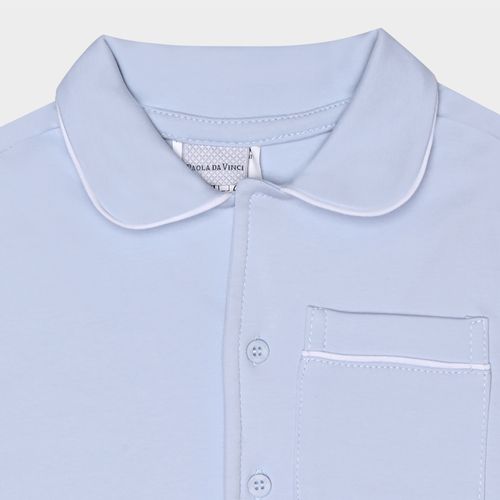 Pijama Bebê Masculino Egípcio Gold Longo com Frisos - AZUL BEBE